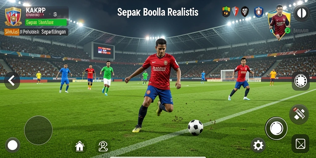 Tampilan gameplay KAKRP menampilkan aksi seru di lapangan sepak bola.