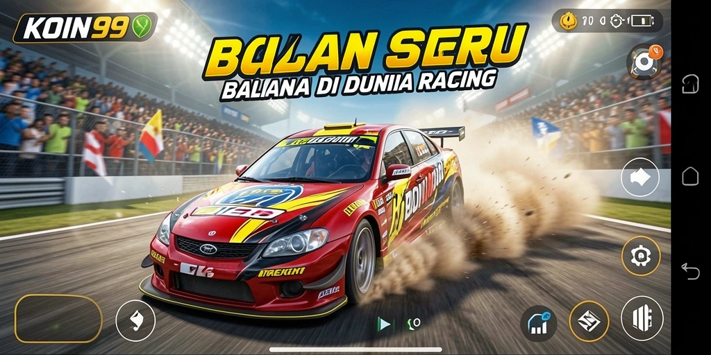 Tangkapan layar gameplay KOIN99 dengan aksi balapan yang mendebarkan.
